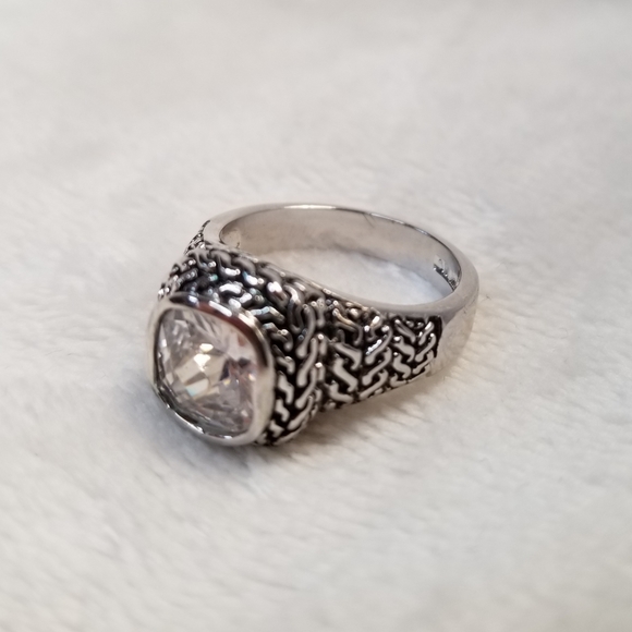 Vintage 18k GE ELECTROPLATED Sparkling White Tourmaline Crystal Ring - Picture 2 of 8